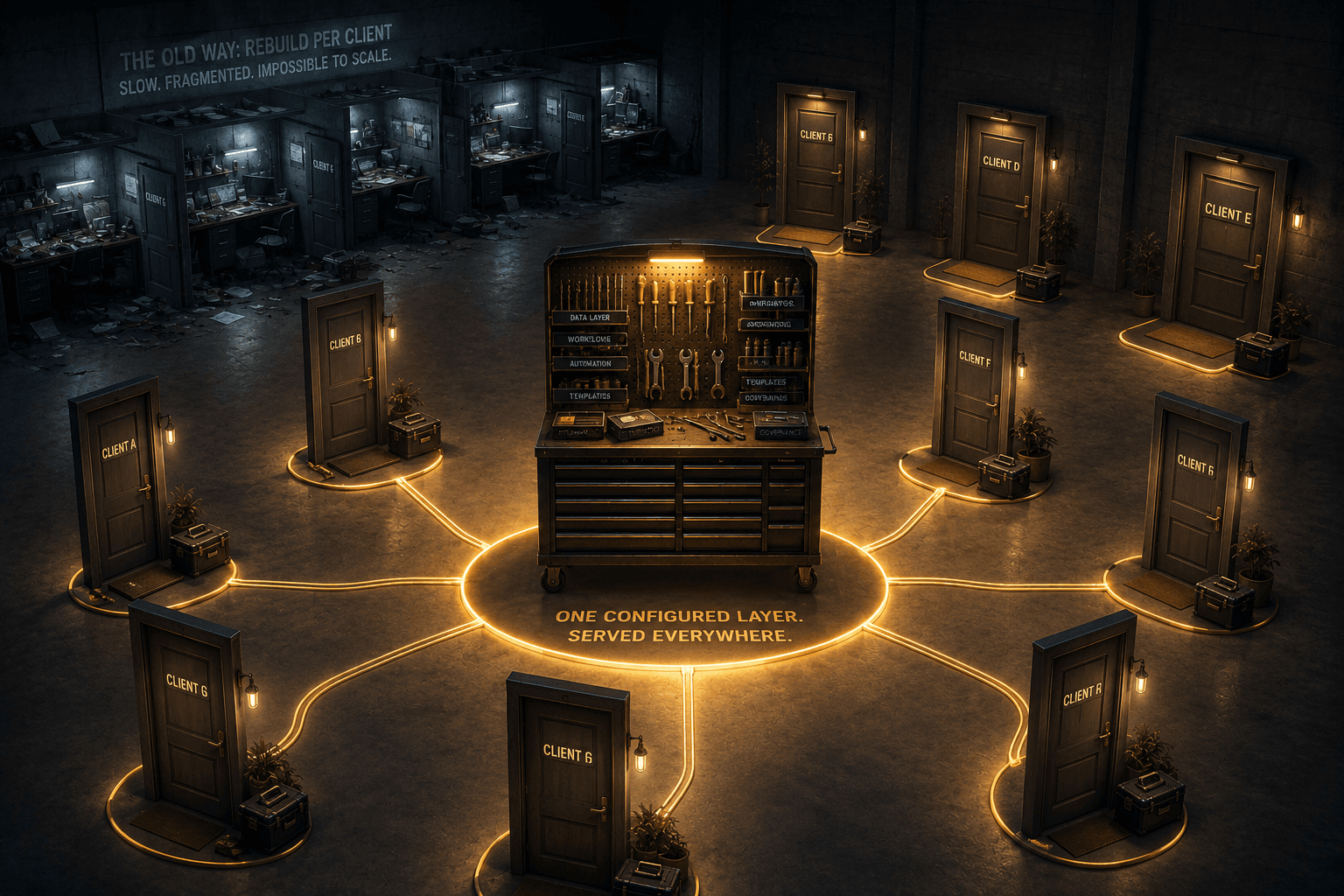 You rebuild the AI from scratch for every client. The rebuild is the bill.